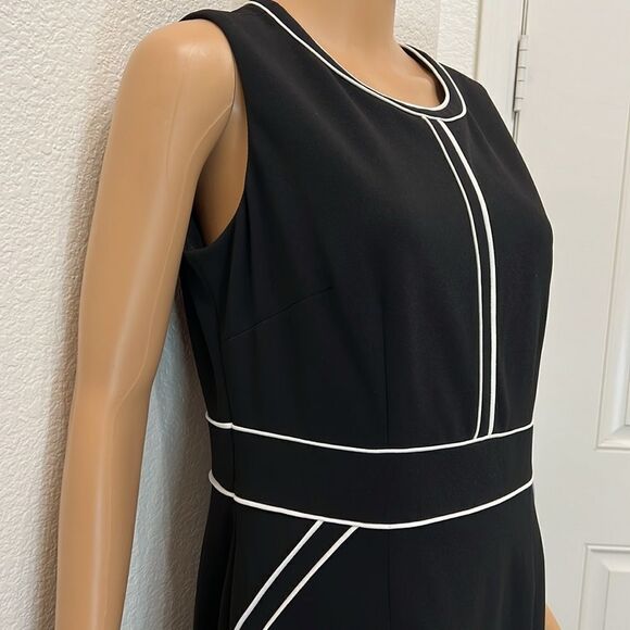 Anne Klein Woman’s Dress Sz 10 Black White Piping Scoop Neck Midi Sleeveless - Picture 4 of 12